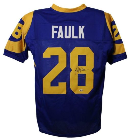 Marshall Faulk Autographed/Signed Los Angeles Rams XL Blue Jersey BAS 22750