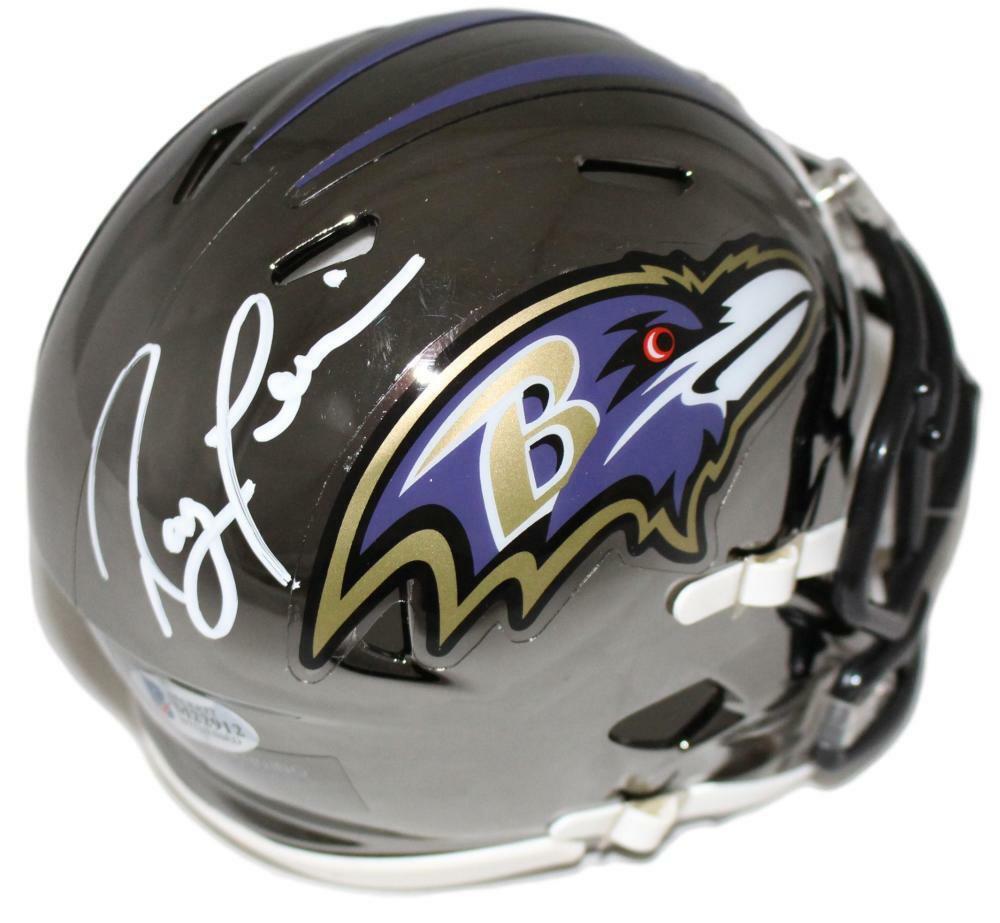 Ray Lewis Autographed/Signed Baltimore Ravens Chrome Mini Helmet BAS