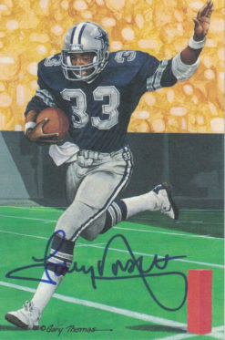 Tony Dorsett Autographed/Signed Dallas Cowboys Goal Line Art Card Blue BAS 22795