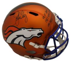 John Elway Autographed/Signed Denver Broncos Blaze Helmet 3 Insc BAS 22883