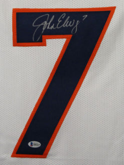 John Elway Autographed/Signed Denver Broncos  Size XL  White Jersey BAS 22888