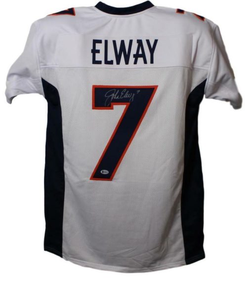 John Elway Autographed/Signed Denver Broncos  Size XL  White Jersey BAS 22888