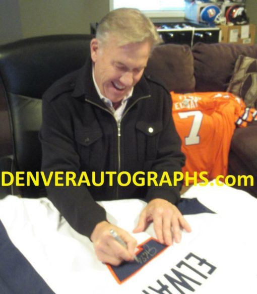 John Elway Autographed/Signed Denver Broncos  Size XL  White Jersey BAS 22888