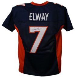 John Elway Autographed/Signed Denver Broncos  Size XL Blue Jersey BAS 22889