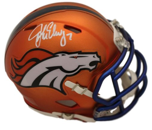 John Elway Autographed/Signed Denver Broncos Blaze Mini Helmet JSA 22898