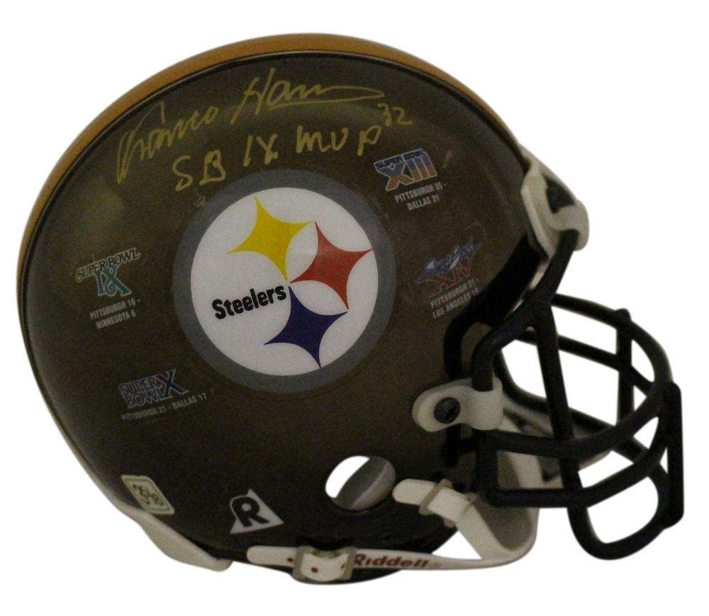 Franco Harris Signed Pittsburgh Steelers Auth SB Chrome Mini Helmet MVP OA  23430