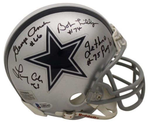 Dallas Cowboys Doomsday Autographed Mini Helmet Cole Pugh Lilly Andre BAS 23458