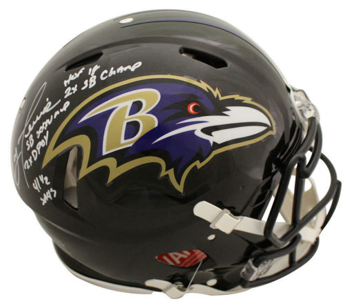 Ray Lewis Autographed Baltimore Ravens Authentic Speed Helmet 5 Insc JSA 23841