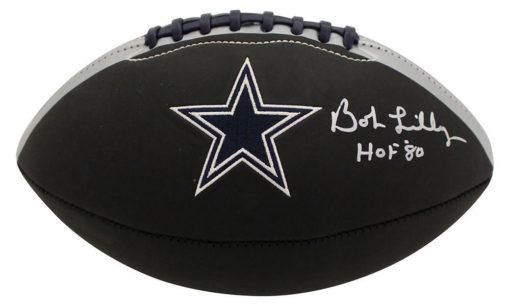 Bob Lilly Autographed/Signed Dallas Cowboys Black Panel Football BAS 23842