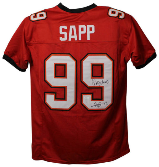 Warren Sapp Autographed/Signed Tampa Bay Buccaneers XL Red Jersey HOF JSA 23863
