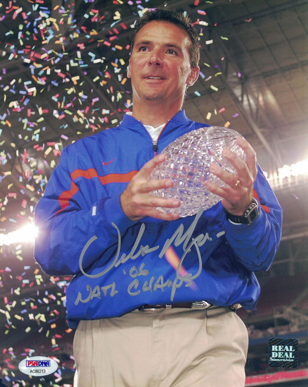 Urban Meyer Autographed/Signed Florida Gators 8x10 Photo Natl Champs PSA 26975