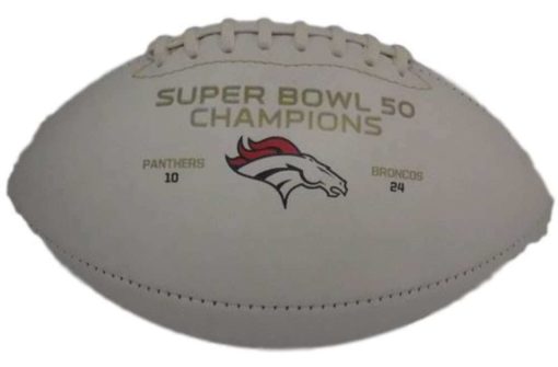 Denver Broncos Super Bowl 50 Unsigned White Logo Football 40026