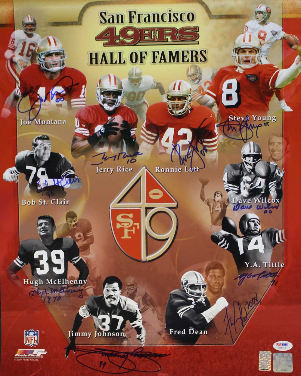 San Francisco 49ers Hall Of Fame Autographed 16x20 Photo 10 Sigs PSA 31663