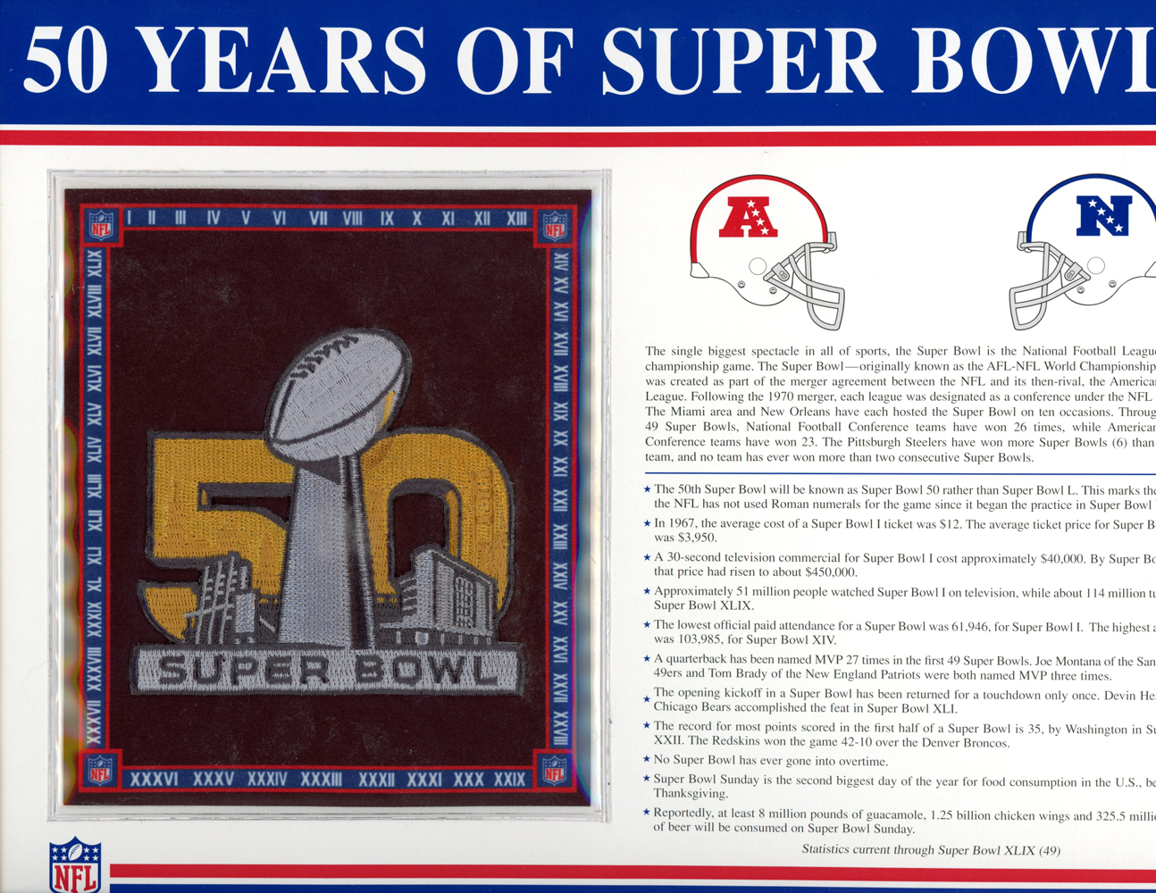 50 Years Of Super Bowls Commemorative Patch Willabee & Ward