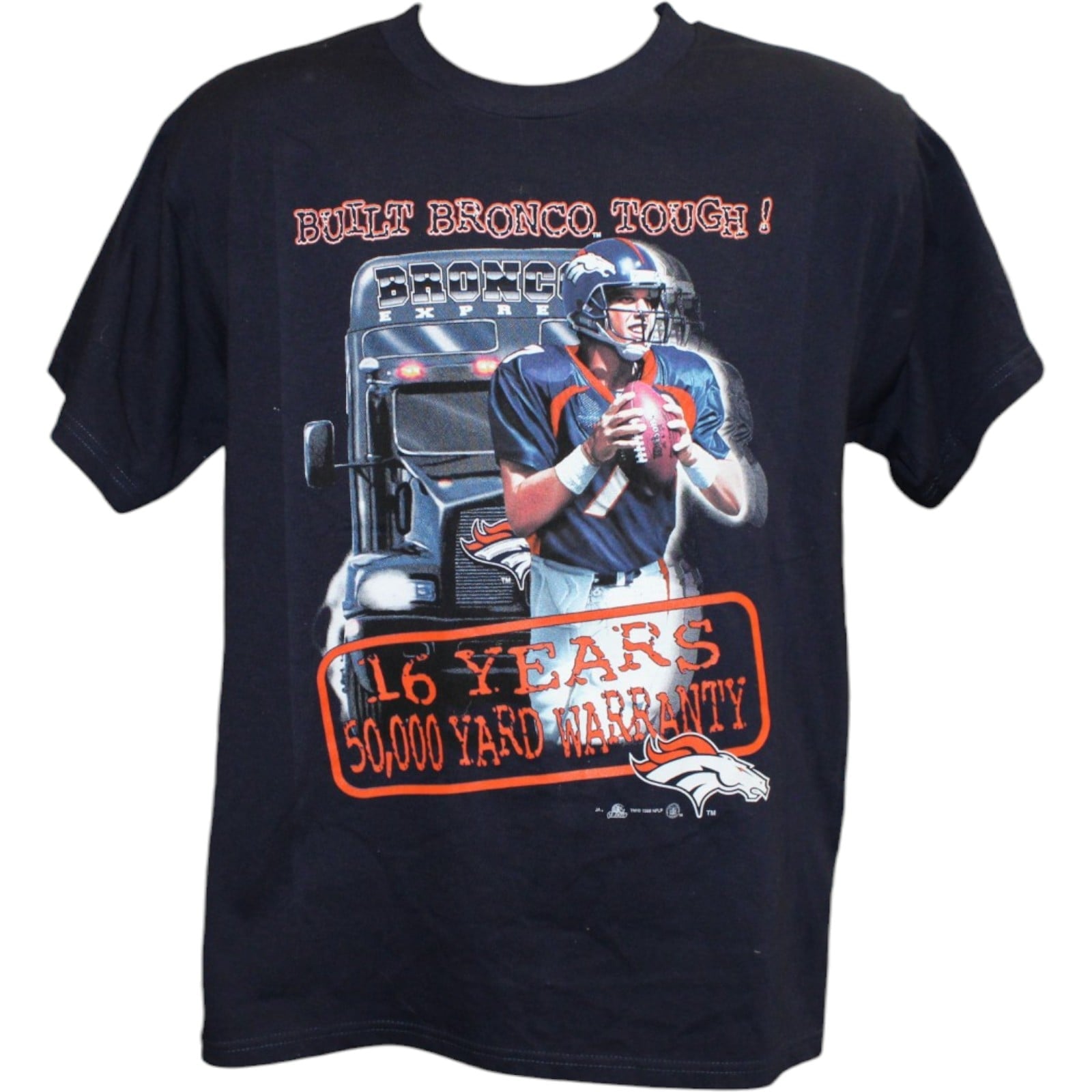 Denver Broncos Built Bronco Tough Shirt John Elway Blue Size XL 58380