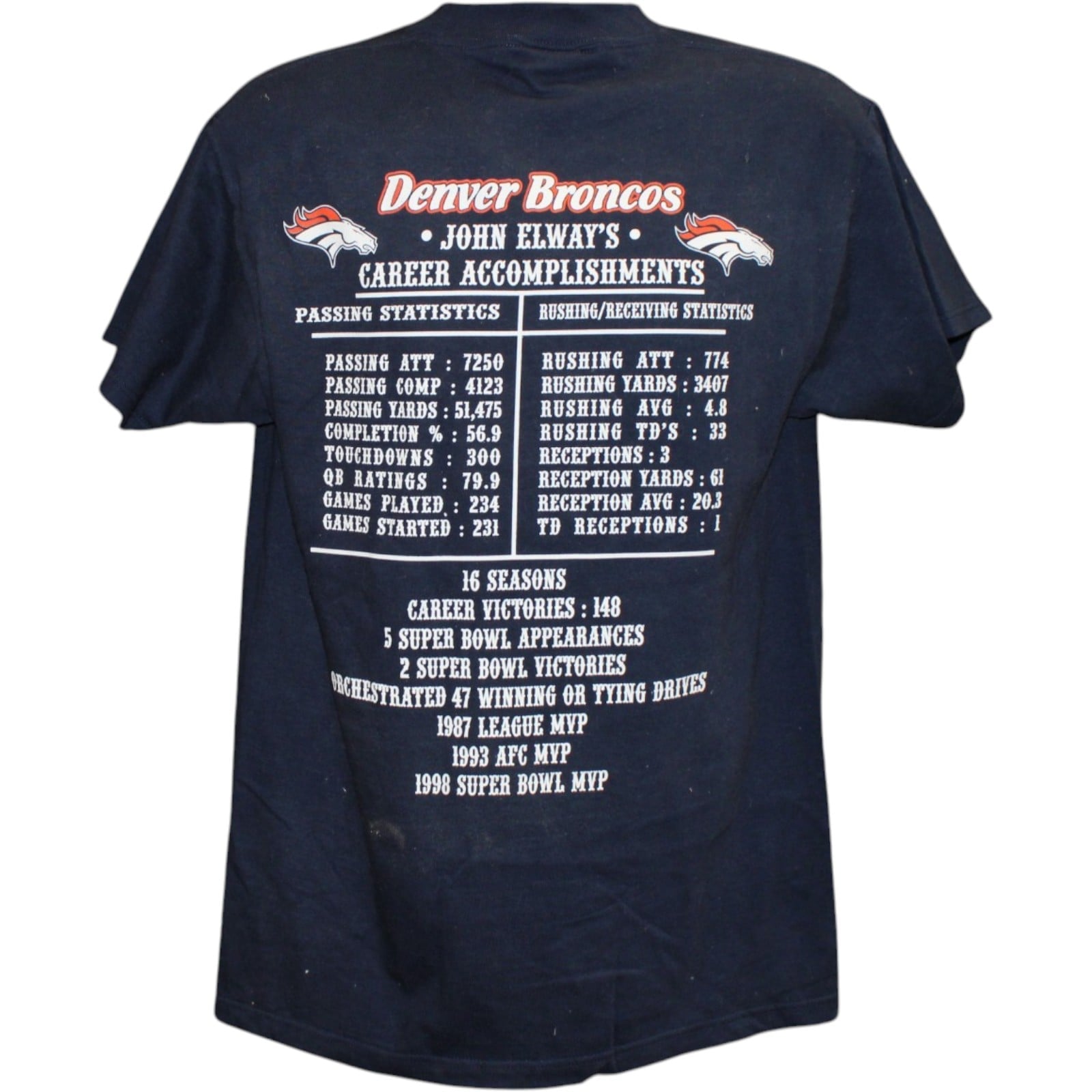 Denver Broncos Career to Remember Shirt John Elway Blue Size M 58381 2 Denver Broncos Career to Remember Shirt John Elway Blue Size M 58381