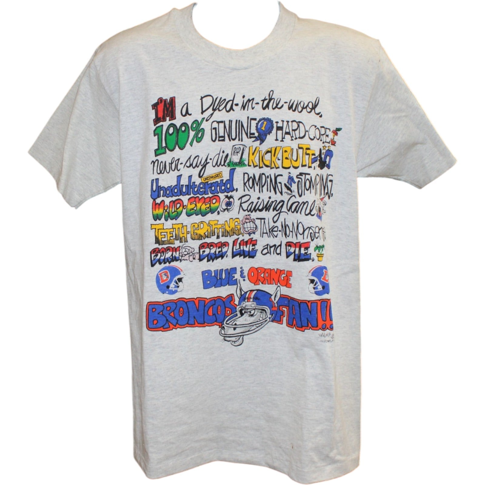 Denver Broncos 1992 Vintage Grey Fan Shirt Size L 58388