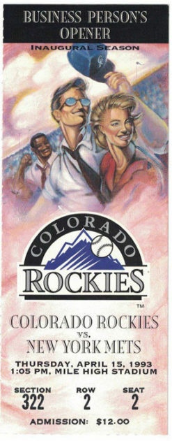 Colorado Rockies 1993 Inaugural Season Business Persons Opener Ticket Stub 80112