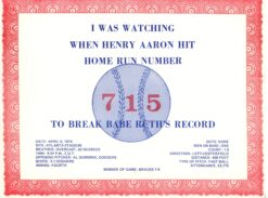 Hank Aaron Atlanta Braves I Was Watching 715 Home Run Card + COA included 56262