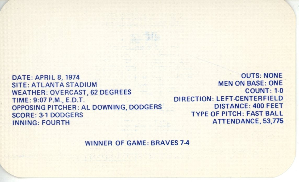 Hank Aaron Atlanta Braves I Was Watching 715 Home Run Card + COA included 56262 3 Hank Aaron Atlanta Braves I Was Watching 715 Home Run Card + COA included 56262