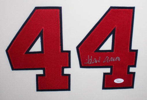 Hank Aaron Autographed Atlanta Braves Framed Cream Jersey JSA 25312