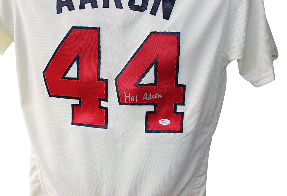 Hank Aaron Signed Atlanta Braves Authentic Majestic Cream 44