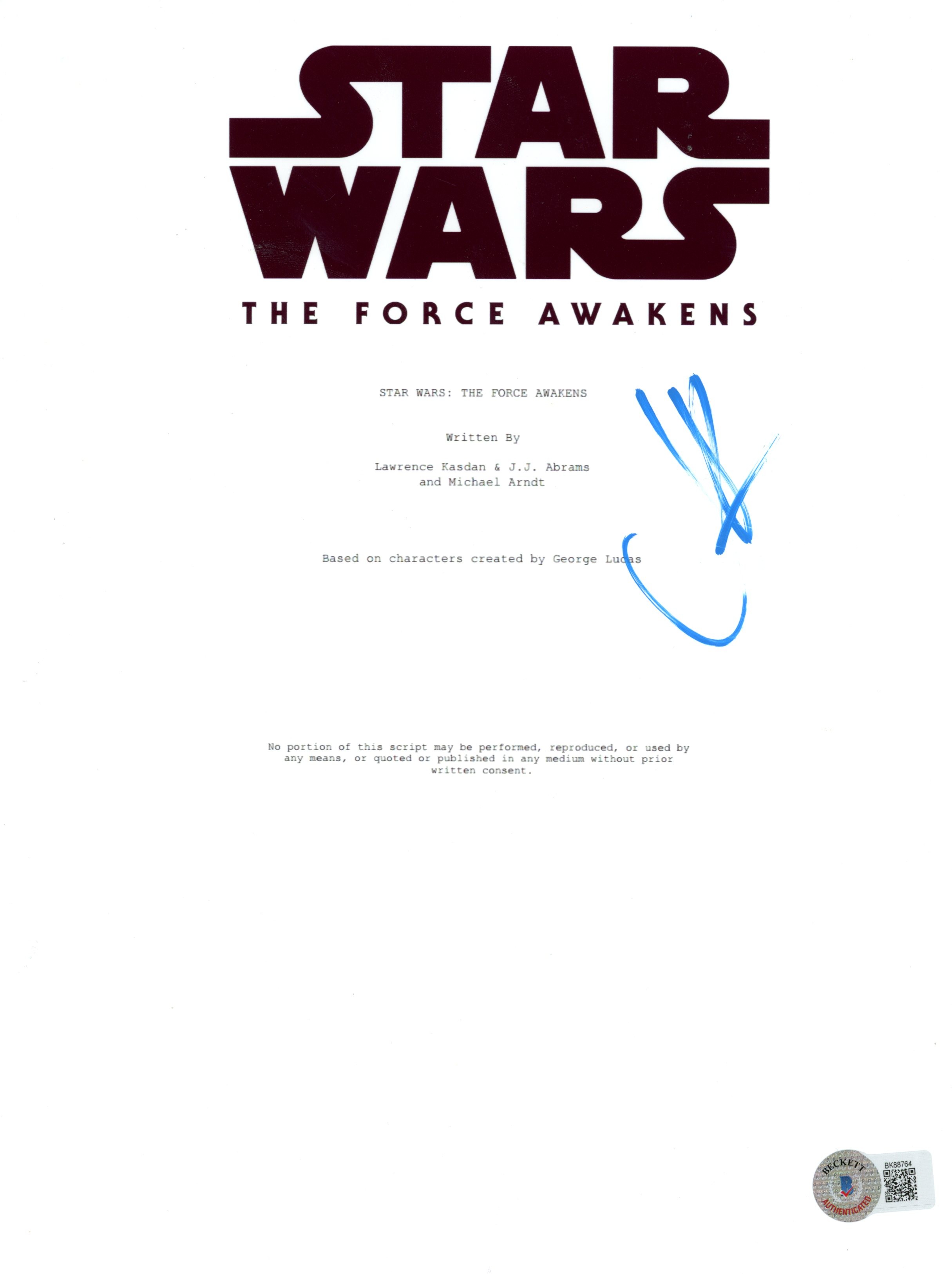 J.J. Abrams Autographed/Signed Star Wars Script Cover 8x10 Photo Beckett 55656