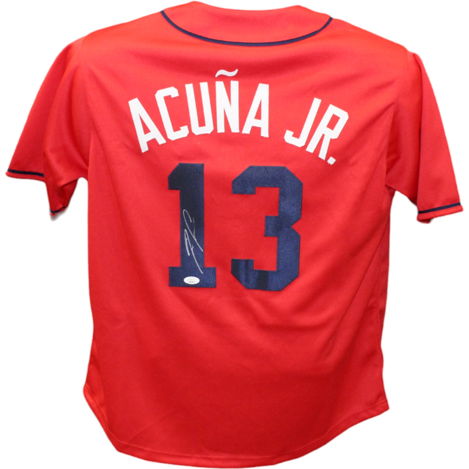 Ronald Acuna Autographed/Signed Pro Style Red Jersey JSA