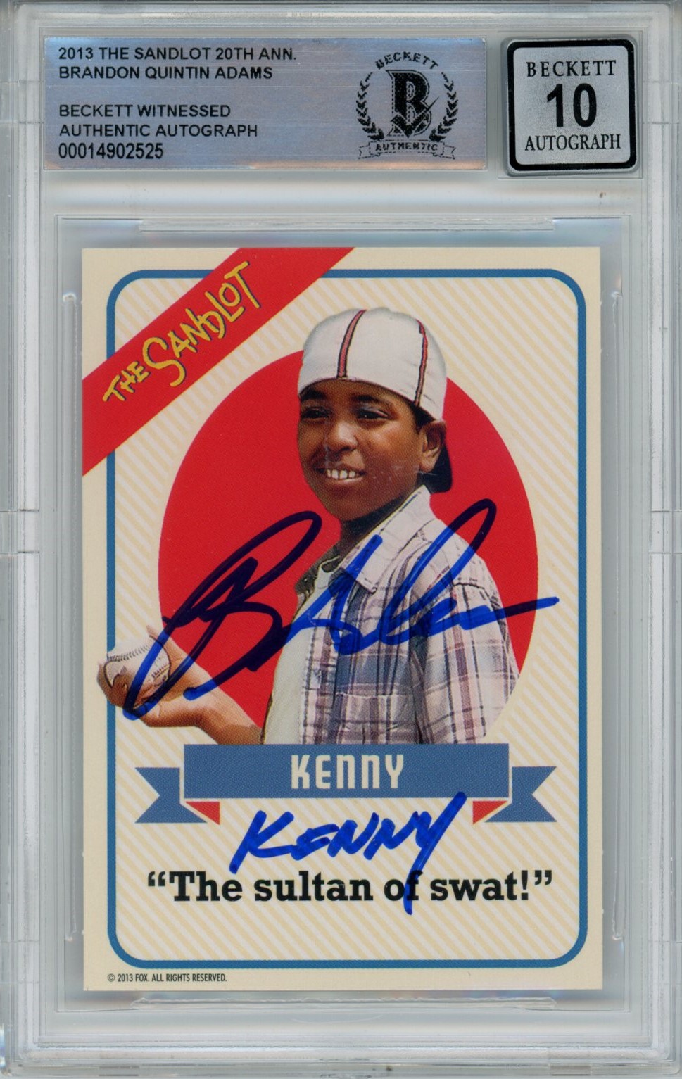 Brandon Adams Signed Card The Sandlot 20 Anniv. Beckett 10 Auto