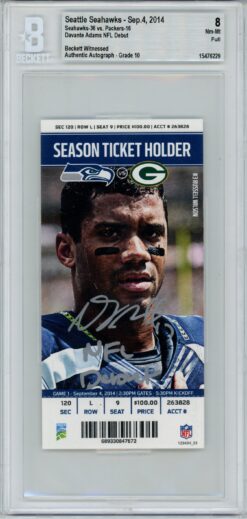 Davante Adams Signed Green Bay Packers Grade 8 Ticket NFL Debut Beckett 