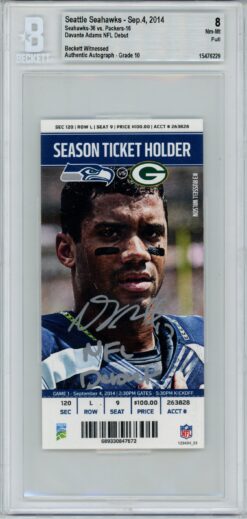 Davante Adams Signed Green Bay Packers Grade 8 Ticket NFL Debut Beckett