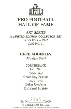 Herb Adderley Green Bay Packers Goal Line Art Card Series 4 No 91 LE /5000 58033