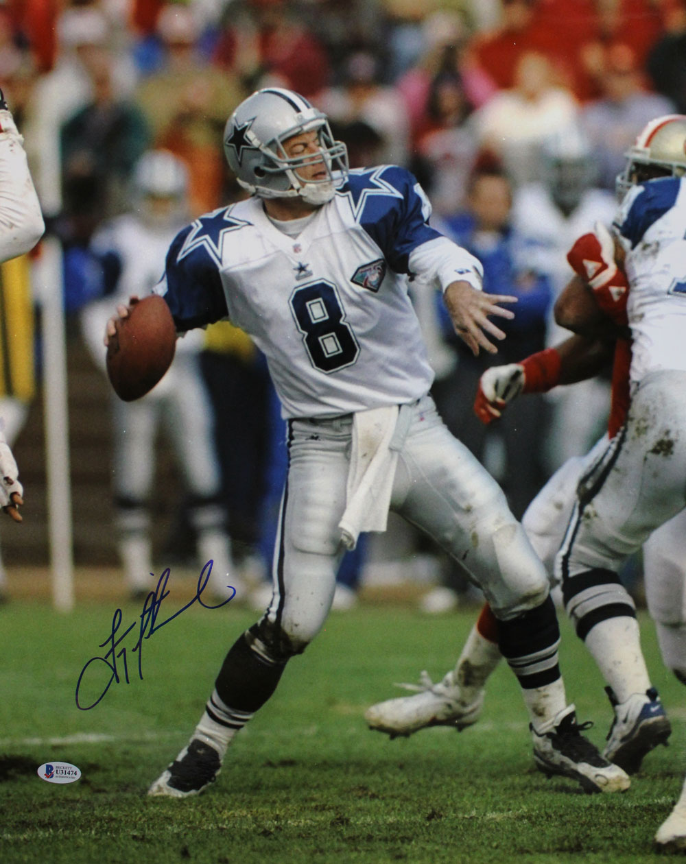 Troy Aikman Autographed/Signed Dallas Cowboys 16x20 Photo BAS 29017