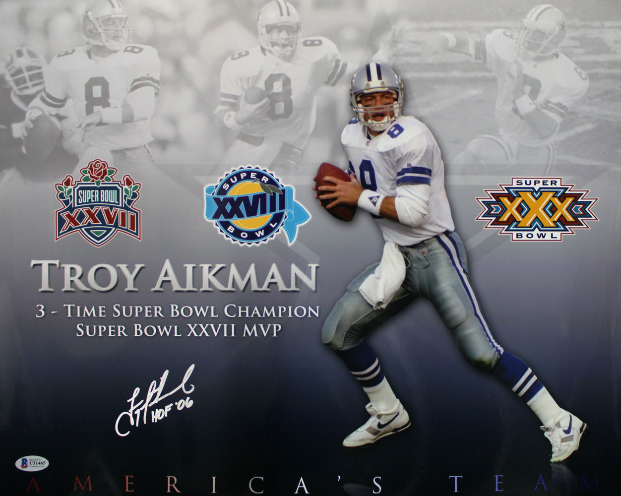 Troy Aikman Autographed/Signed Dallas Cowboys 16x20 Photo HOF BAS 29020