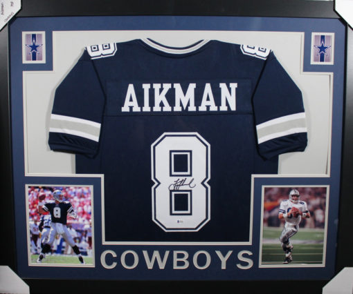 Troy Aikman Autographed Dallas Cowboys Framed Blue XL Jersey BAS 10760