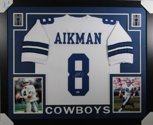 Troy Aikman Autographed Dallas Cowboys Framed White XL Jersey BAS 10980