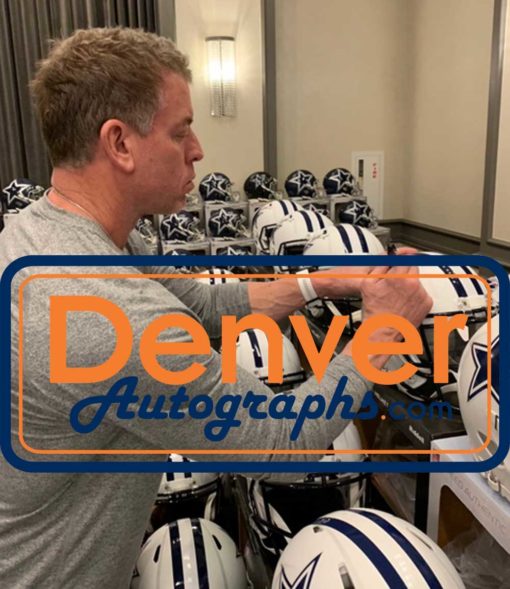 Troy Aikman Autographed Dallas Cowboys Flat White Replica Helmet BAS 26545