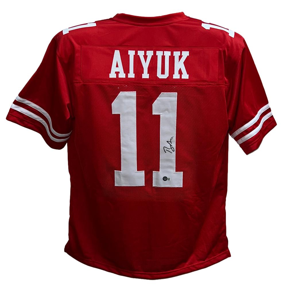 Brandon Aiyuk Autographed/Signed Pro Style Red XL Jersey Beckett