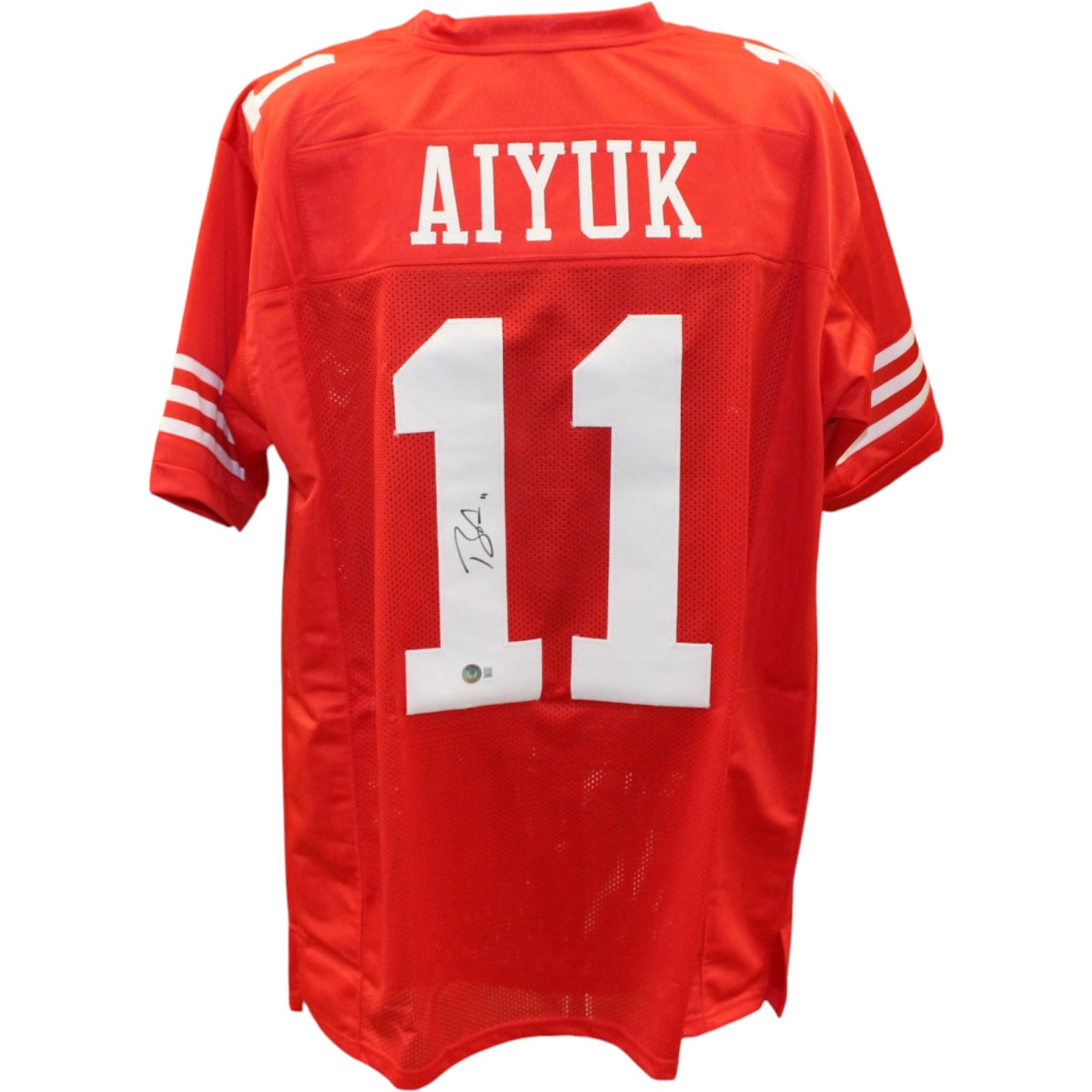 Brandon Aiyuk Autographed Pro Style Sz XL Red Jersey Beckett Witness 57913