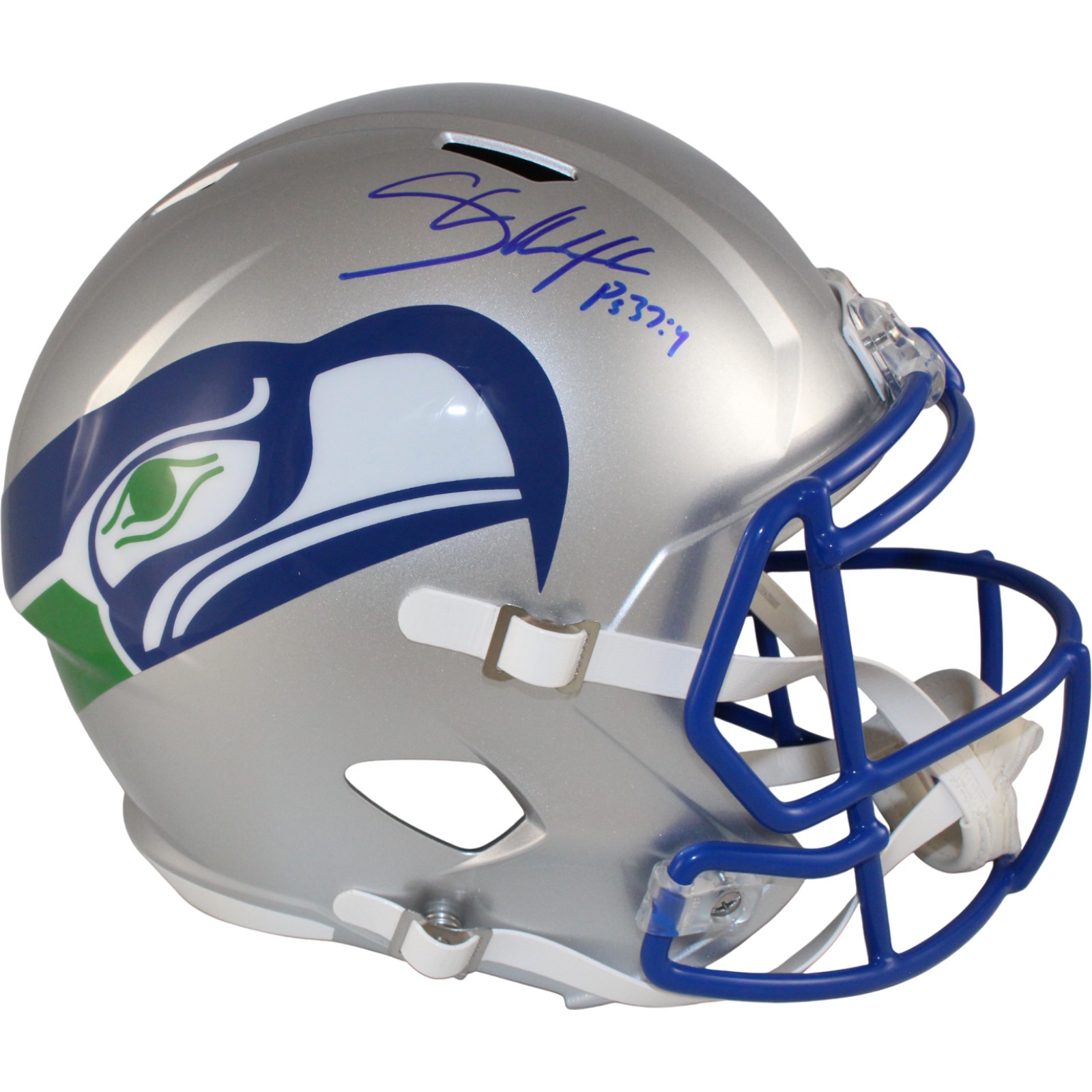 Shaun Alexander Autographed Seattle Seahawks F/S TB Helmet Beckett Witness 54041