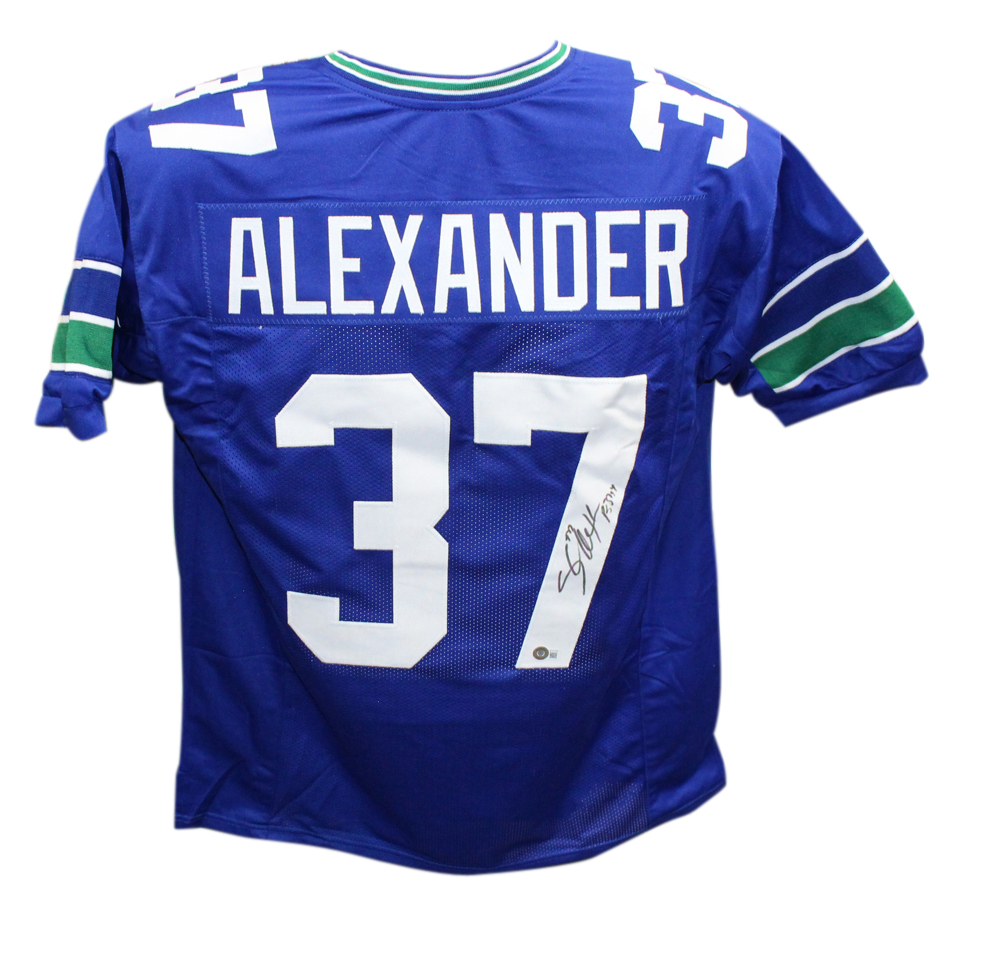 Shaun Alexander Autographed/Signed Pro Style XL Blue Jersey Beckett