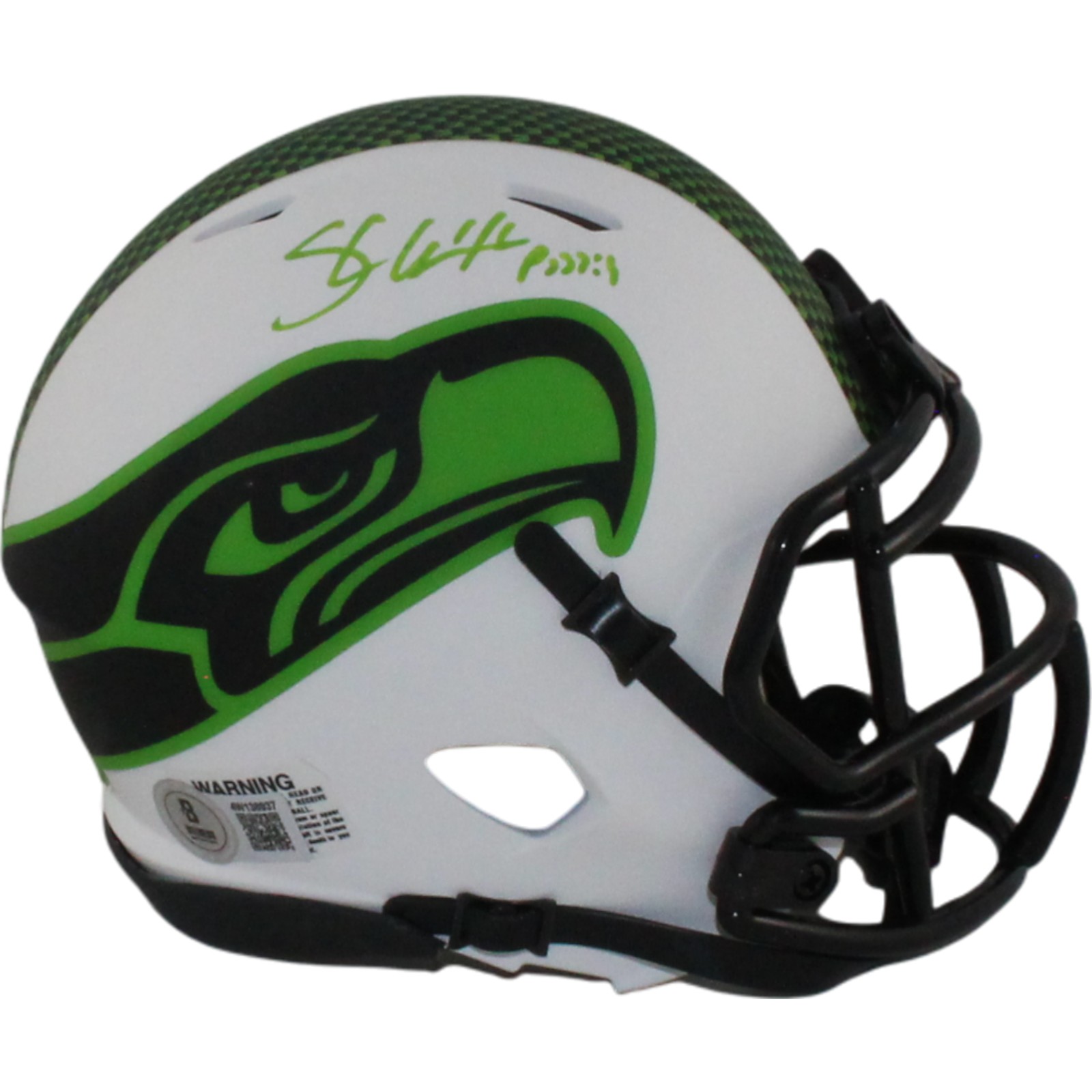 Shaun Alexander Autographed Seattle Seahawks Lunar Mini Helmet Beckett WIT 55053