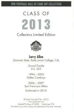 Larry Allen Dallas Cowboys Goal Line Art Card Class of 2013 58035