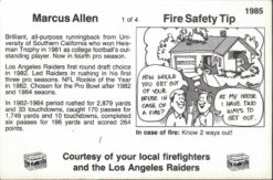 Marcus Allen Los Angeles Raiders 1985 Fire Safety Tip Card 1/4 Kodak Color 26677