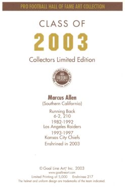 Marcus Allen Los Angeles Raiders Goal Line Art Card Class of 2003 58036