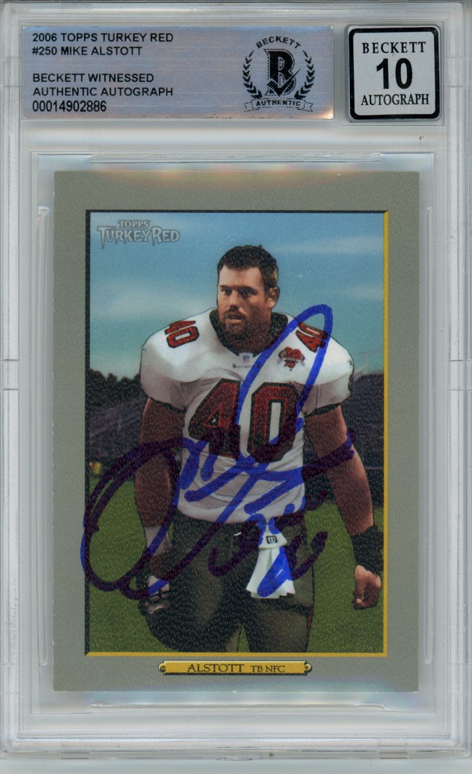 Mike Alstott Signed Tampa Bucs 1996 Topps Turkey #250 Beckett Auto 10