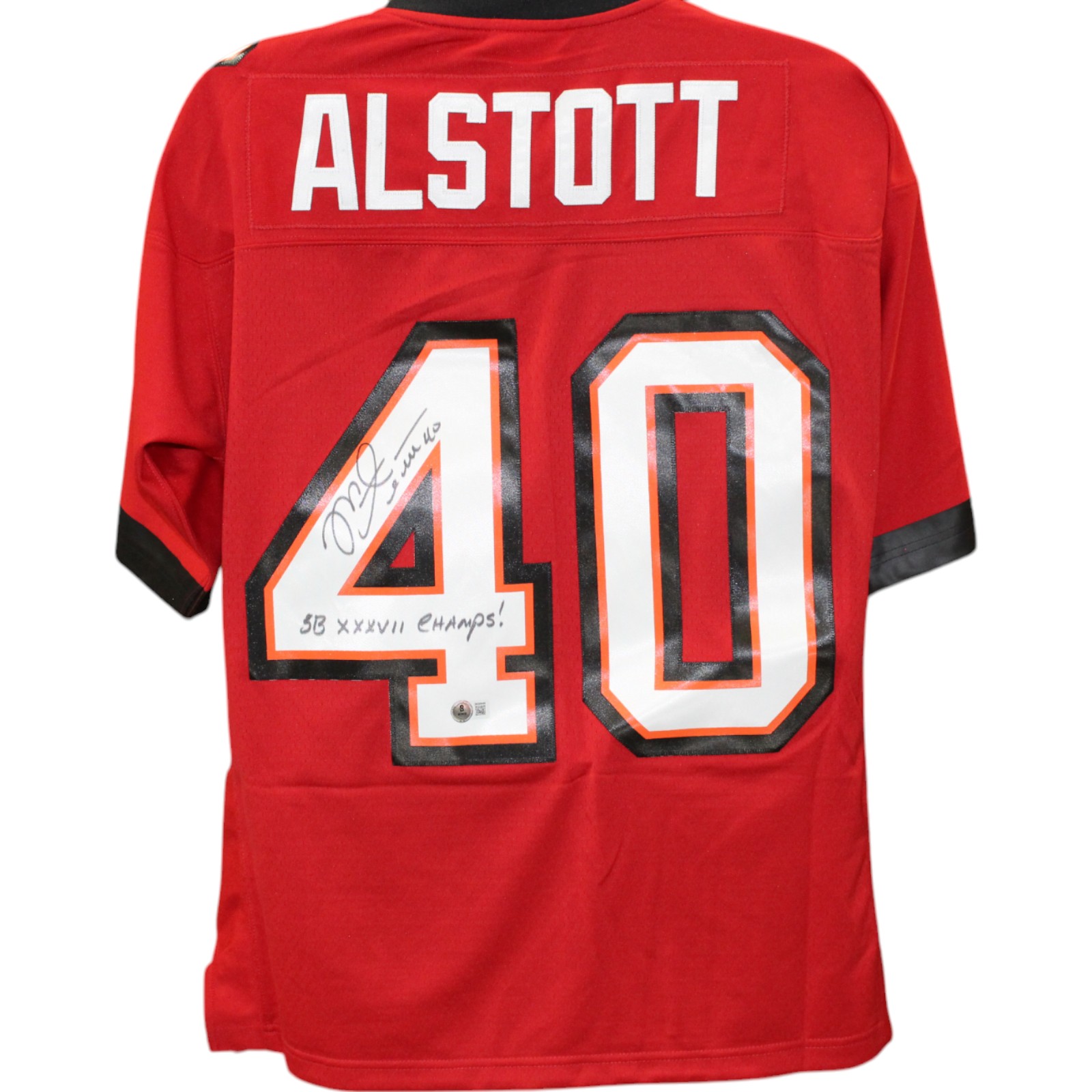 Mike Alstott Signed Tampa Bay Buccaneers Mitchell&Ness L Jersey Insc. BAS 49096