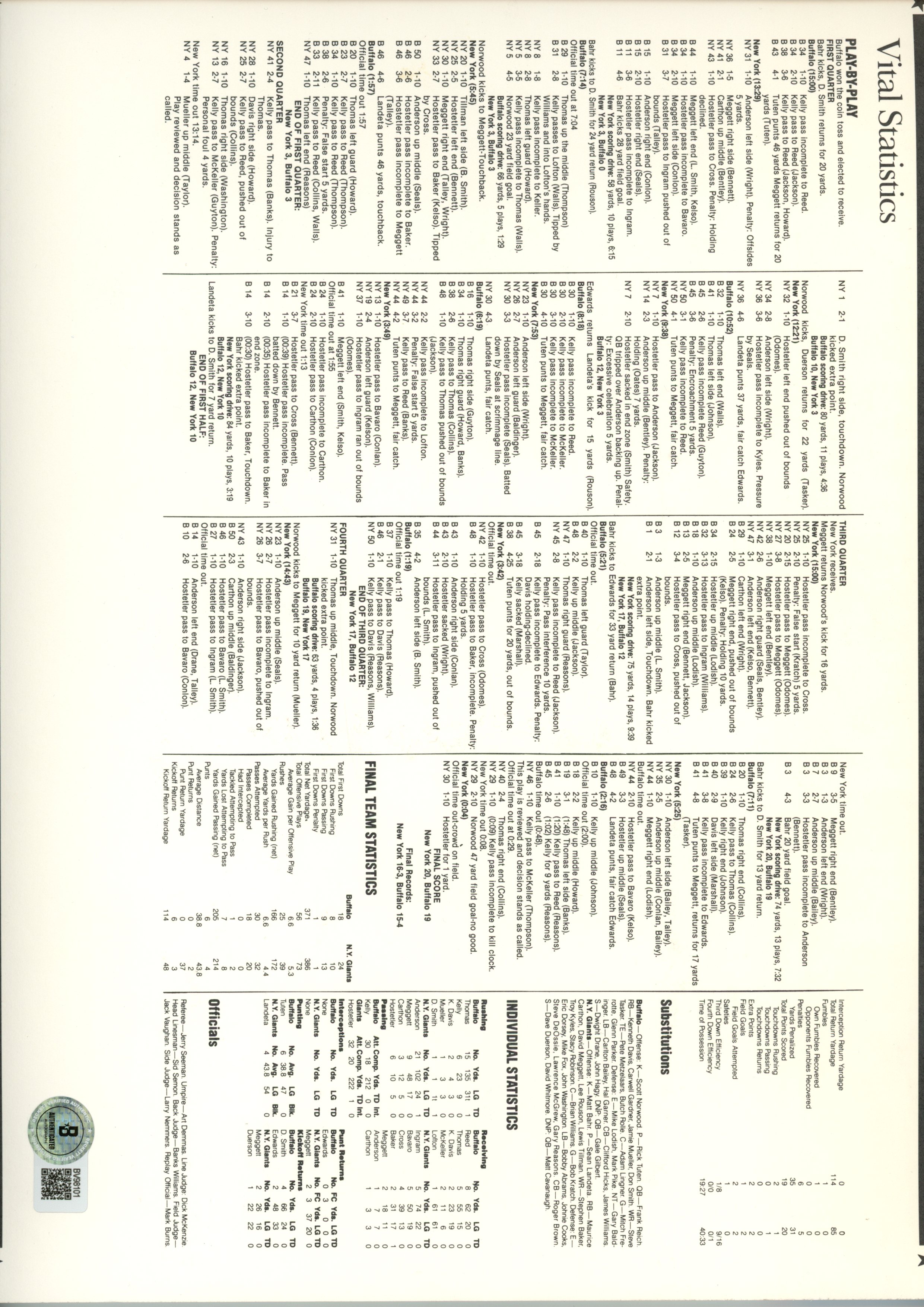 Ottis Anderson Matt Bahr Signed New York Giants SB XXV Patch Card Beckett 54935