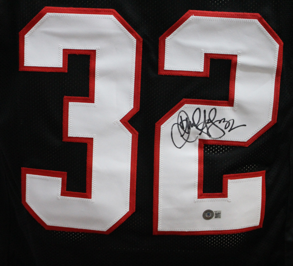 Jamal Anderson Autographed/Signed Pro Style Black XL Jersey Beckett BAS