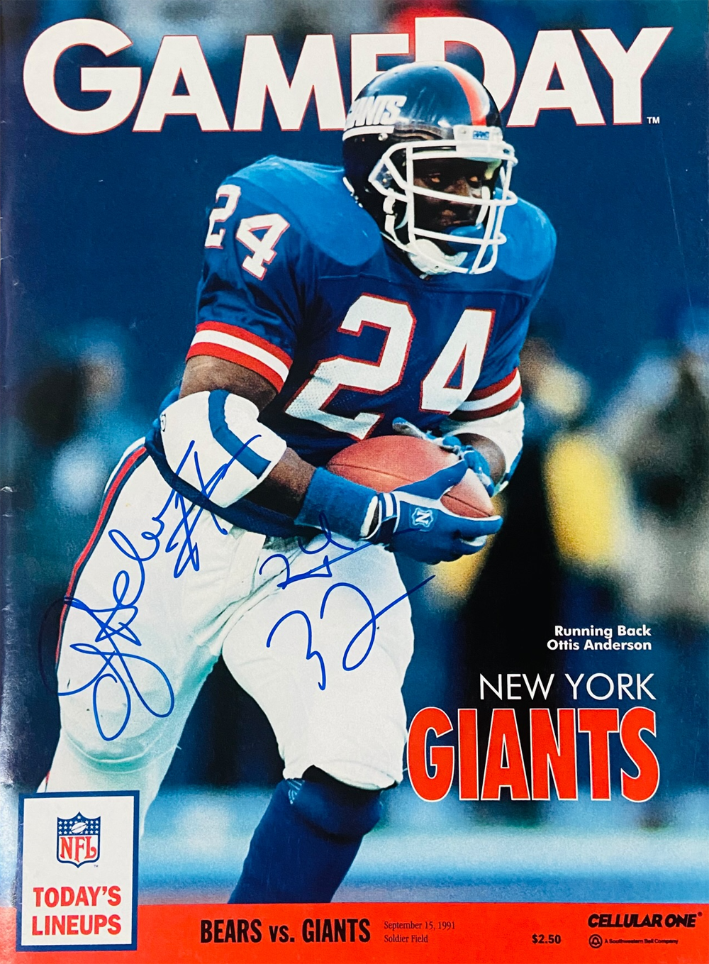 Ottis Anderson Autographed Giants 9/15/1991 Gameday Magazine Beckett